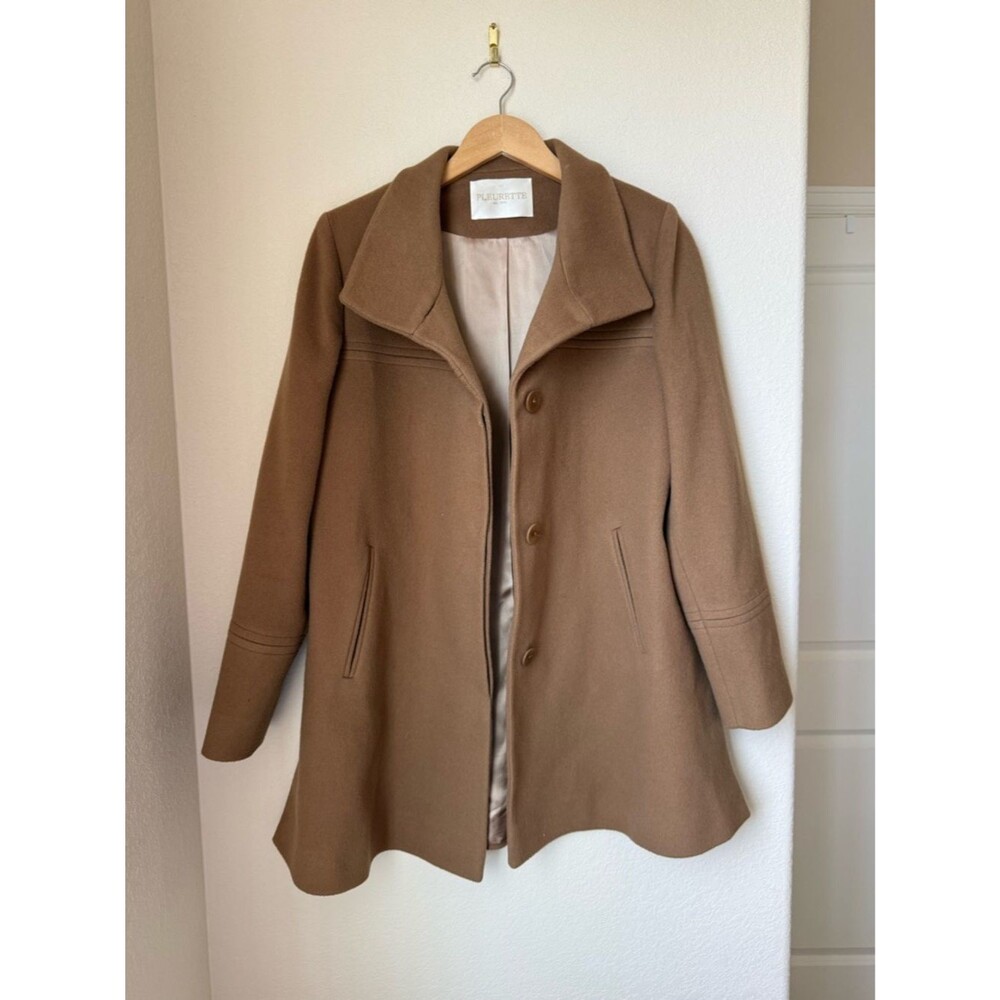 Fleurette 100% Wool Stand Collar Car Coat Camel Size 8 - Picture 5 of 8